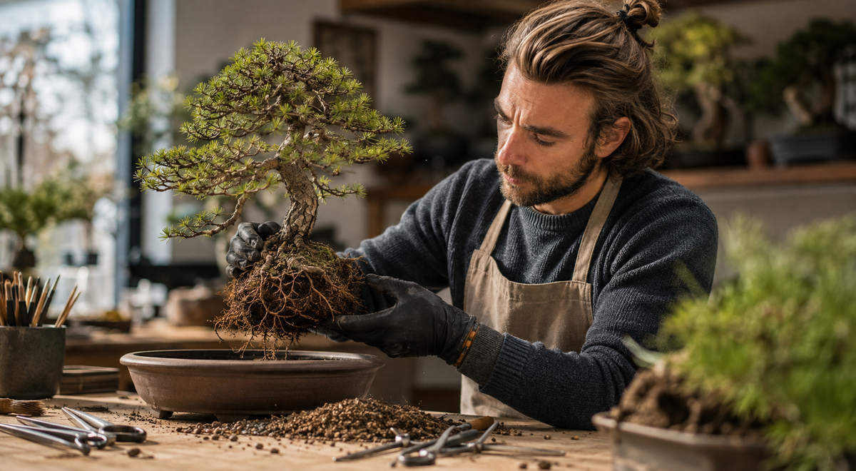 Bonsai dopo il rinvaso durante la fase di recupero